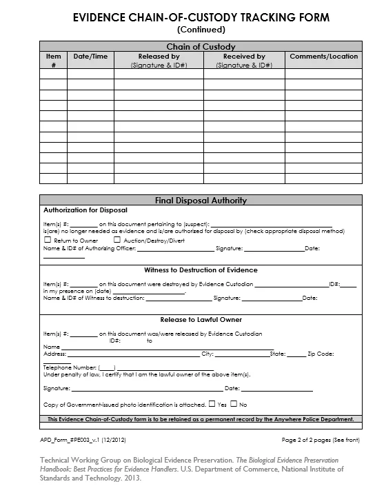 Sample of Chain of Custody